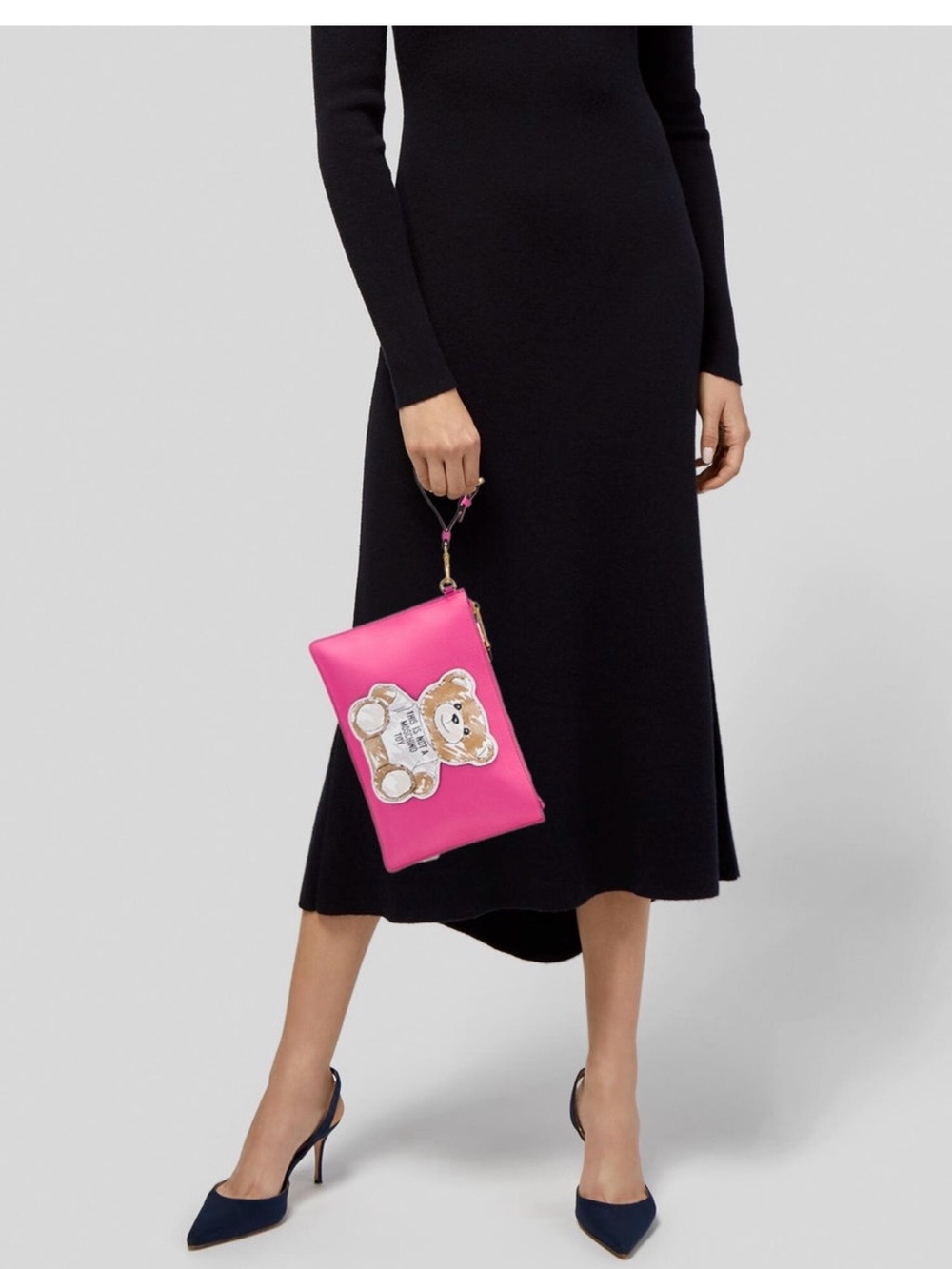 Moschino Hot Pink Leather Wristlet with Gold Hardware